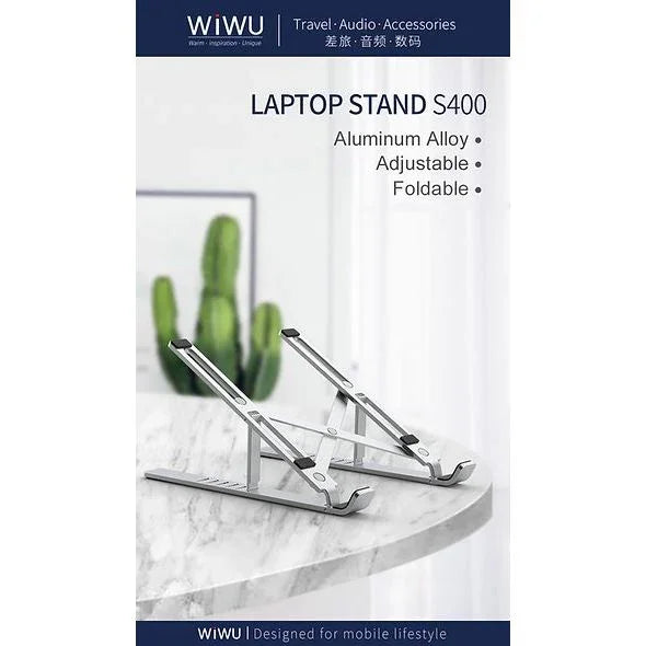 Wiwu Laptop Stand S400 For Macbook & Laptop - Silver - Tashqila Wiwu Laptop Stand S400 For Macbook & Laptop - Silver - Tashqila